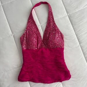 Vintage Y2K Fuchsia Pink Sequin HalterTop